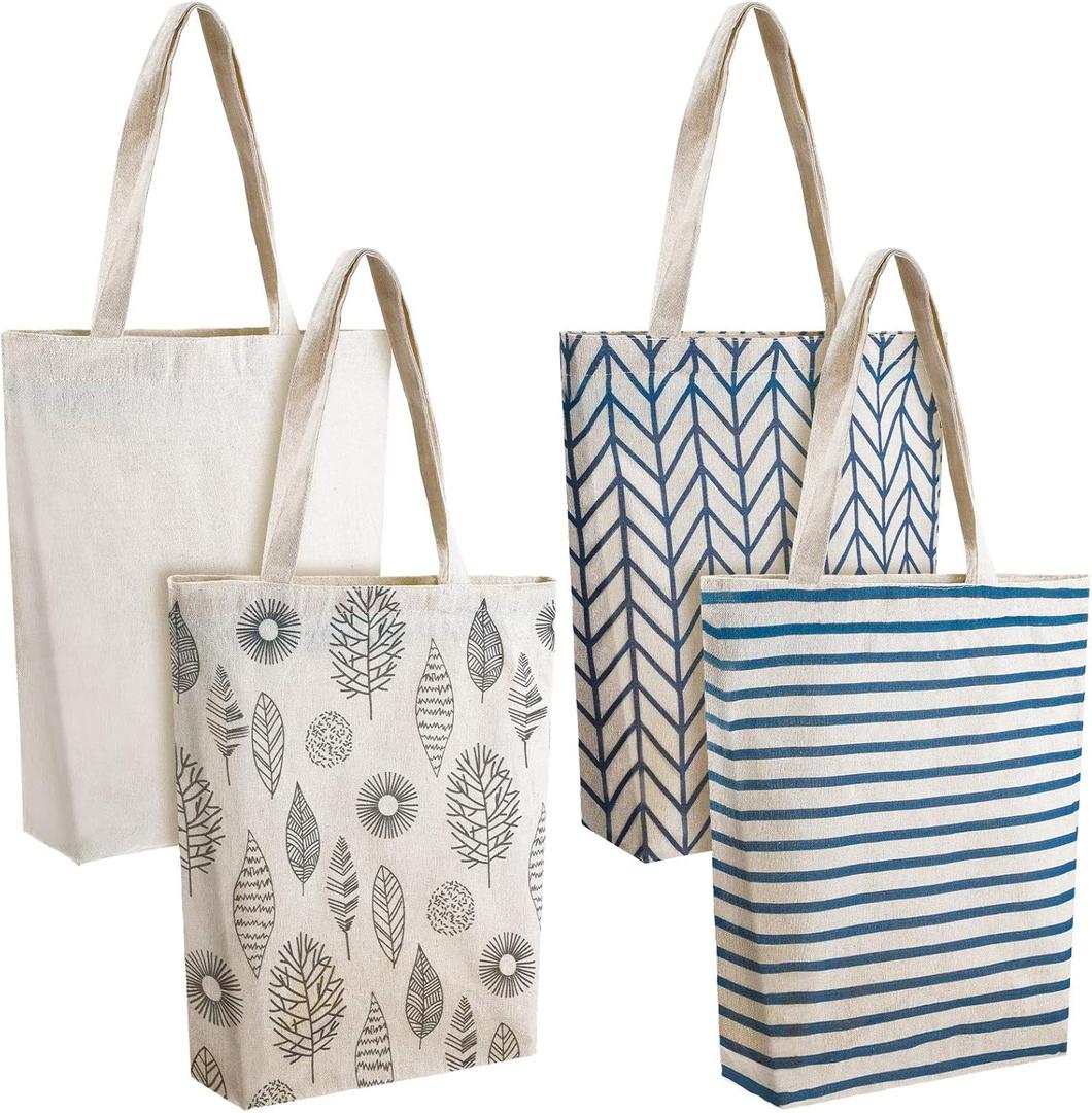 Weewooday 4 Pieces Reusable Tote Bags Shopping Canvas Tote Bags for Women
