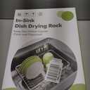 Over the Sink Expandable Dish Drainer Drying Rack In Stainless Steel for Small Kitchen, Counter Space Saving Modern Compact Metal Above Plate Dryer Strainer, Adjustable Hanging Inside Drain Holder (Silver)