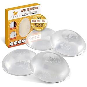 Ducki Door Stop Wall Protector | Self Adhesive Door Knob Wall Protectors from Door Knobs | Rubber Door Stoppers for Wall Damage & Noise | Durable, Shock Absorbent & Discreet | 4 Pack Clear Door Stops