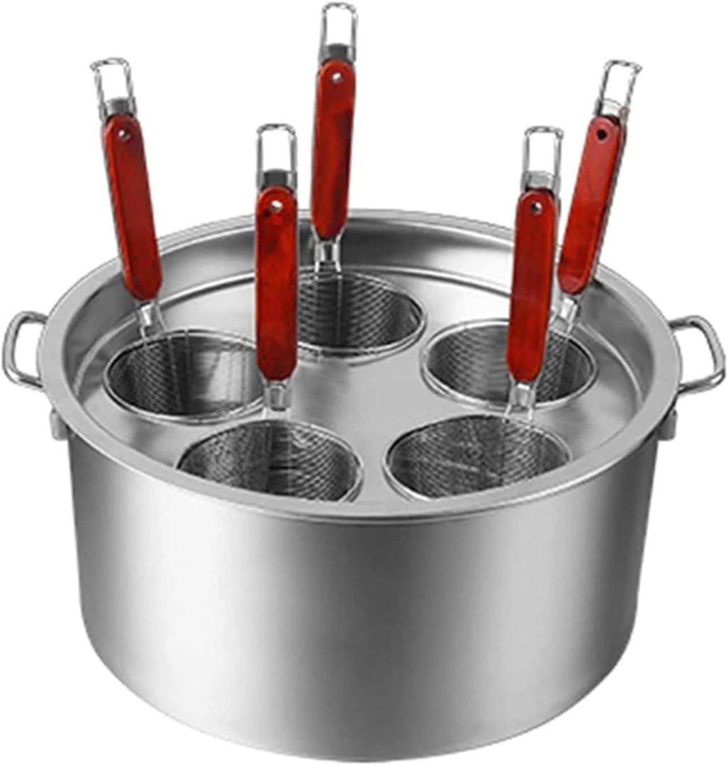 Pasta Cooker with Strainer,Stainless Steel Pasta Cooker Insert Set, Multipots Cooking Tool,Pasta Cooker Pot Set, 5 Pieces, Stainless Steel Stock Pot and Frying Pan with Lid