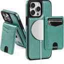 SkyEagle Compatible with Magsafe 2 in 1 Detachable iPhone 15 Pro Max Wallet Case with Card Holder,Women Men Magnetic PU Leather RFID Blocking Flip Kickstand Credit Slots,Blue Green