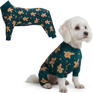 Spark Paws Dog Christmas Pajama, Dog Recovery Suit Male, Onesie, Ultra-Soft and 4-Way Stretch, for Small Medium and Large Breeds - Gingerbread Man - M (M: 10-15lbs)