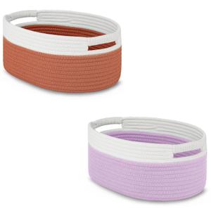 2 Pack Small Woven Basket with Gift Bags and Ribbons, Empty Baby Gift Baskets for Kids Women Men, Shelf Storage, Small Cat Dog Pet Toy Boxes, 13x 9x 5.5