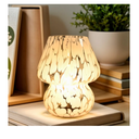 AOMOONOA Mushroom Lamp Small Bedside Table Lamp, Battery Operated Mushroom Desk Lamps with LED Bulb, Translucent Glass White Cordless Lamp for Bedroom Nightstand Living Room