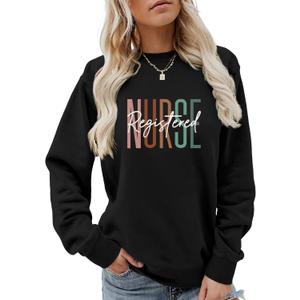 Registered Nurse Sweatshirt Women Rn Nurses Life Crewneck Long Sleeve Nursing Student Pullover Tops (Medium, Black)
