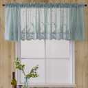 vctops Lace Sheer Kitchen Cafe Curtain Valance Floral Embroidered Rod Pocket Short Curtain for Small Window 1 Piece (51" x 16", Blue)