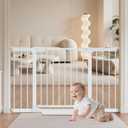 Baby Gate for Stairs,29.5"-48.4" Pressure-Mounted No Drilling Pet Gates for Doorways & Hallways,Auto Dog Close Gate with Walk Thru Door,No-Trip Design, Metal Design for Kids and Pets