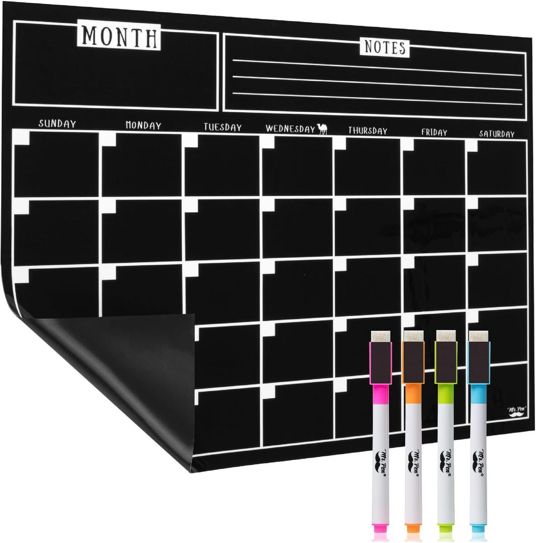 Mr. Pen Magnetic Dry Erase Calendar, 14.7 x 11.8", "Black", "Magnetic Fridge Calendar with 4 Dry Erase Markers