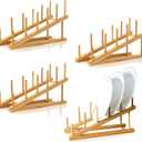 4 PCS Wooden Dish Drying Rack Bamboo Plate Dish Rack Stand Kitchen Cabinet Organizer Pot Lid Holder for Plate, Dish, Cup, Cutting Board, Bowl, Pot Lid