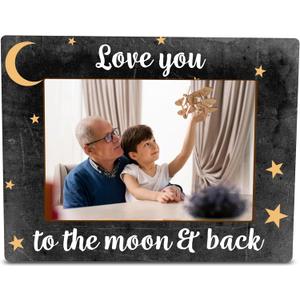 Photo Frame Suitable For 4 x 6 Photo - Picture Frame With A Support Behind - Vintage Love You To The Moon & Back Wooden Frame - Party Home Office Tabletop Shelf Display Decorations - A15