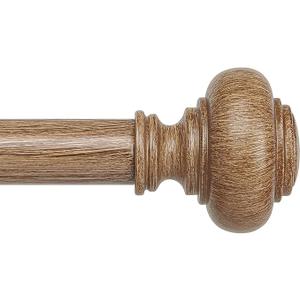 Long Wood Curtain Rods for Windows 72 to 144 Inch, Adjustable Decorative 1'' Heavy Duty Metal Curtain Rod with Modern Faux Wood Grain Finials, Rustic Farmhouse Bedroom Boho Drapery Pole