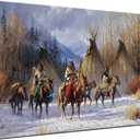 vanow Indian Wall Art Native American Chief Tribe with Horse Poster and Print Landscape Vintage Home Decor Artwork for Living Room Wall Decor Frame Ready to Hang (Native American Chief, 12x16inch) (16L" x 12W")