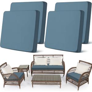 Newwiee Set of 4 Stretch Patio Cushion Covers Sofa Couch Seat Chair Slipcovers Cushion Cover Replacement Furniture Protector for Pets Washable(Dusty Blue,Seat Cover,Solid)