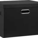 Large 17" 36 Quart Collapsible Stackable Storage Bins with Lids, 1 Pack Black Foldable Fabric Closet Storage Boxes with Lids, 4 Handles Heavy-duty Linen Cube Baskets for Bedroom