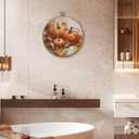 FUGWN Fall Pumpkin Maple Leaf Round Wall Art Decor Framed, Rustic Farmhouse Autumn Harvest Canvas Artwork Prints, Fall Pumpkin Wall Hanging Decorations for Home Bedroom Living Room, 10x10 Inch