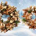 BINFEN 24" Winter Wreaths for Front Door, Gold-Brown Leaves Balls Pears Magnolia Flowers Christmas Wreath, Door Reef for Windows Fireplaces Walls, Front Porch Indoor and Outdoor Decor