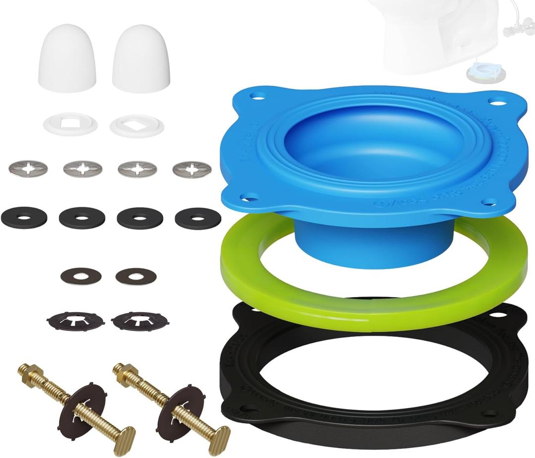 Wax Ring Kit for Toilet Installation - Elastic Rebound Wax-Free Gasket, Reusable Toilet Seal Ring Stops Leaks & Odors, Fits Uneven Floors - No Wax Rubber DIY Kit for 3"/4" Drain, Ideal for Homeowners (Blue)