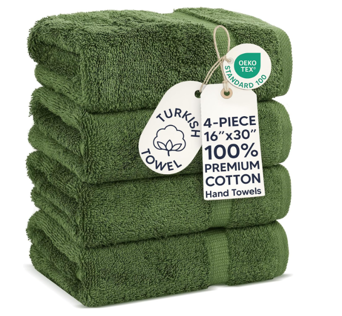 Chakir Turkish Linens 100% Cotton 4-Pack Hand Towels 16x30, Moss
Premium Cotton Turkish Hand Towels, 4-Pack 16x30, Oeko-Tex Certified, Soft Absorbent For The Bathroom