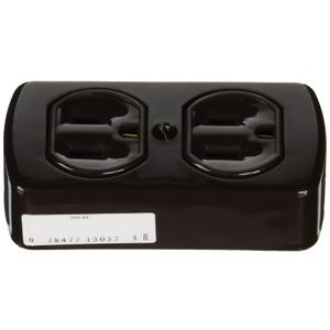 Leviton 15 Amp, 125 Volt, Grounding, Double Surface-Mount, 2 Round Or Flat Plugs Accepted, 91, Brown