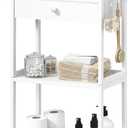 Small Bathroom Ladder Shelf - Floor Standing Shelves with Fabric Drawer 3 Tier Freestanding Stand Shelf Farmhouse, White