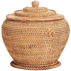 Basket Storage Rattan Woven Baskets with Lid Round Wicker Fruit Boxes Decorative Tray Lids Sundries Mini Snack Bread Organizer (11)
