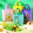 Tudomro 60 Pieces Easter Tote Bags with Handles Bunny Non Woven Bags Reusable Easter Grocery Shopping Bag Kitchen