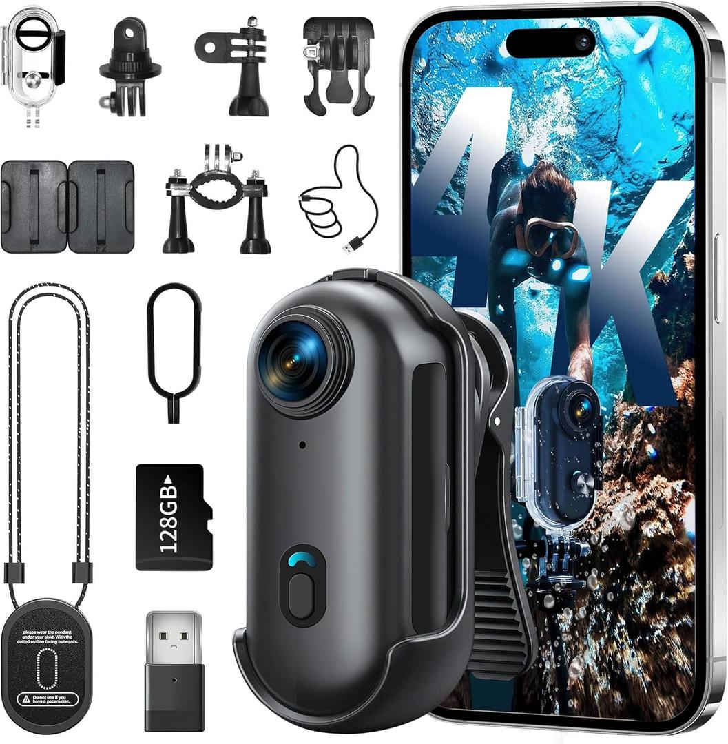 4K Mini Body Camera, Wearable Action Body Cam, Sports Action Camera，Thumb Size HandsFree Recording Body Worn Camera, Premium Portable Camcorder Mount Anywhere for Work, Travel,Fishing, Pet Walking