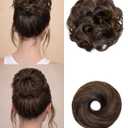 2PCS Messy Bun Hair Piece-Large Wavy Curly & Donut Updo Hair Pieces Set, Scrunchies Synthetic Chignon Ponytail Extensions Thick Updo for Women(Dark Brown Mixed Light Brown)