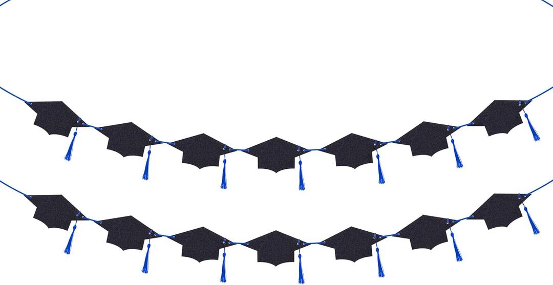 aClass Of 2025 Graduation Decorations, Congrats Grad Banners With Tassel For High School Party Decor, College Graduation Party Favor, 2025 Graduation Decoration Supply(14 Caps, Blue & Black)