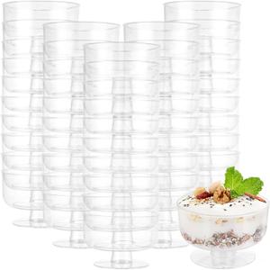 100 Pack Clear Plastic Dessert Cups 5 oz Disposable Appetizer Cup Mousse Cup, Goblet Dessert Cup Parfait Cup for Desserts Cocktails Fruit Parfait Trifle Mousse Pudding