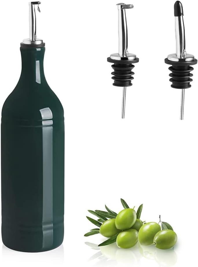 Sweejar Large Ceramic Olive Oil Dispenser Bottle, Opaque Oil Cruet Protects to Reduce Oxidation, Suitable for Storage Vinegar, Soy Sauce & Other Liquids, Pack of 1, 24 Fl Oz(Jade)