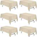 BRILLMAX 6 Pack Beige Tablecloths for 6 Foot Rectangle Tables 60 x 102 Inch - 6ft Rectangular Bulk Linen Polyester Fabric Washable Cloth Cover for Wedding Reception Banquet Birthday Party