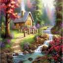 Tucocoo Wildflower DIY Paint by Number for Adults, Rustic House Digital Oil Painting Kits on Canvas with Brushes and Acrylic Pigment Forest Waterfall Picture for Home Decor Gifts 16x20inch Frameless (Artwork-04)