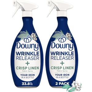 Downy Wrinkle Releaser Spray, All In One Formula, Removes Wrinkles, Static and Odor Eliminator, Crisp Linen Scent, 33.8 Fl Oz, Pack of 2