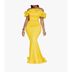 Cololura Sexy Floor-Length Off Shoulder Ruffles Stringy Selvedge Mermaid Bodycon Party Evening Maxi Dress 3XL