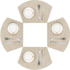 SHACOS Small Round Table Placemats Wedge Placemat Set of 4 Non Slip Heat Resistant Woven Vinyl Table Mats Wipe Clean Indoor Outdoor (4, Beige Yellow)