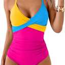 B2prity Women's One Piece Swimsuits Tummy Control Front Cross Bathing Suits Tie Back Slimming V Neck Swimwear XL