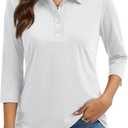 YUCOLEN Women's Polo Shirt 3/4 Sleeve Tops Collared Button Down Golf Tee Casual Work T Shirt (Medium)