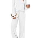 LILLUSORY Womens Lounge Sets 2 Piece Matching Pajamas Fall Fashion 2026 Ribbed Knit Outfits Long Sleeve Casual Sweatsuits Trendy Plus Size Sweaters Cute Sleep Wears Travel Soft Clothes White S