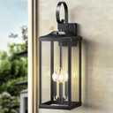24" Extra Large Dusk to Dawn Outdoor Wall Light, Black 3-Light Waterproof Exterior Wall Mount Porch Lantern, Modern Outside Wall Sconce Coach Light with Clear Glass, E12, 1-Pack, Black 