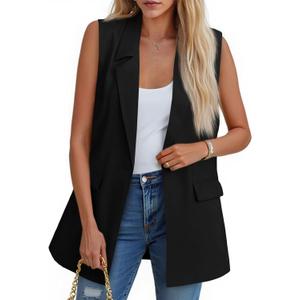 Cicy Bell Women's Sleeveless Blazer Vest Casual Open Front Single Button Summer Jacket with Pockets (Black, XL)