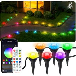 50Ft Permanent Outdoor Ground Lights Smart Color Changing, Pathway Christmas Lights Waterproof, Walkway Lighting for Outside Garden Back Yard Driveway Patio Sidewalk Landscape Path Decorations