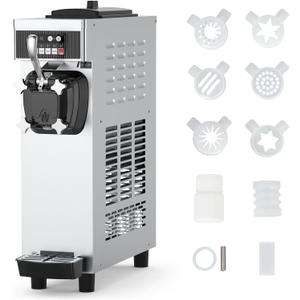Single Flavor Soft Serve Ice Cream Maker Machine Commercial, 4.7-5.8 Gal/Hr Countertop Soft Serve Machine with LCD Display, Auto Clean Pre-Cooling High Productivity for Restaurants & Snack, 1200W