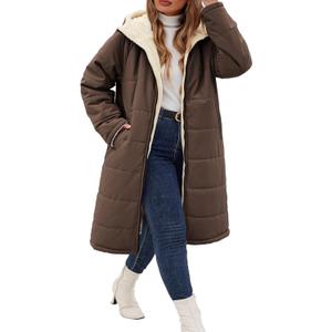 Women's Winter Coats Plus Size Reversible Fleece Jackets Hooded Lightweight Oversized Long Down Coat for Commute Travel (X-Large Plus, Brown)
