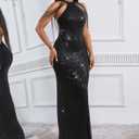 Cololura Women Sexy Elegant Sequin Tassel Off Shoulder  Halter Bodycon Maxi Dress Party Evening Gown Formal Dress (Black) X-Large 