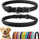 CollarDirect Rolled Leather Dog Collar, Soft Padded Round Puppy Collar, Handmade Genuine Leather Collar Dog Small Large Cat Collars 13 Colors (15-19 Inch, Black Smooth)