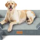 Jumbo Dog Bed for Extra Large Dogs, Orthopedic Dog Bed with Cooling Gel Memory Foam, Waterproof Pet Bed with Removable Washable Cover, 45" Pet Sofa Couch Dutch Velvet with Bone Toy, Dark Gray