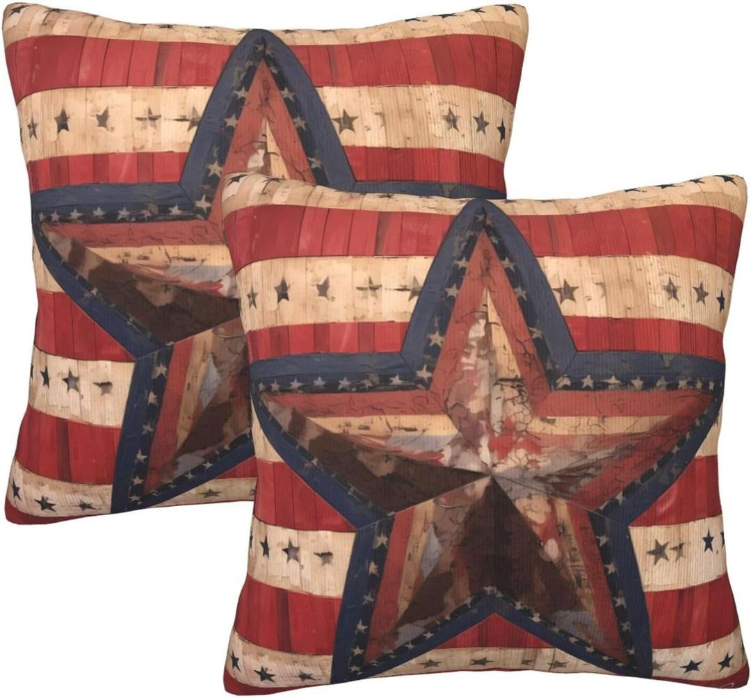 American Flag with Red Throw Pillow Covers 18 X 18 Inch Set of 2 Pillow Cases Decoration Cushion Cover for Sofa Bedroom Living Room Outdoor