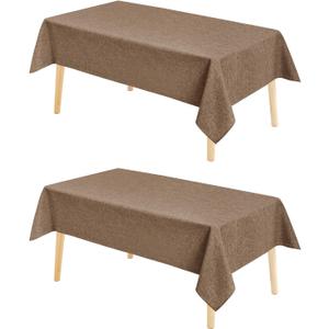 Hiasan 2 Pack Faux Linen Rectangle Tablecloth - Wrinkle and Stain Resistant Washable Table Cloth for Kitchen Dining Room Holiday Table Cover for Party Dinner, Khaki, 52 x 70 Inch
