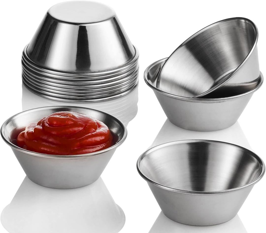 Small Sauce Cups, Stainless Steel Ramekin Dipping Sauce Cup, Commercial Grade Individual Round Condiment cups (12, 1.5 oz.)
